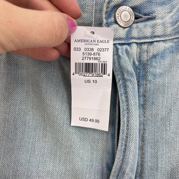 AMERICAN EAGLE Blue Denim High Rise Lace Distressed Jean Shorts Size 10 - Picture 6 of 7